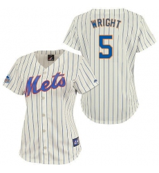 Women's Majestic New York Mets #5 David Wright Replica Cream/Blue Strip MLB Jersey