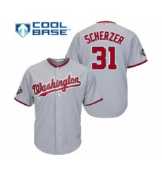 Youth Washington Nationals #31 Max Scherzer Authentic Grey Road Cool Base 2019 World Series Bound Baseball Jersey