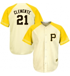 Men's Majestic Pittsburgh Pirates #21 Roberto Clemente Authentic Cream/Gold Exclusive Cool Base MLB Jersey