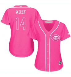 Women's Majestic Cincinnati Reds #14 Pete Rose Replica Pink Fashion Cool Base MLB Jersey