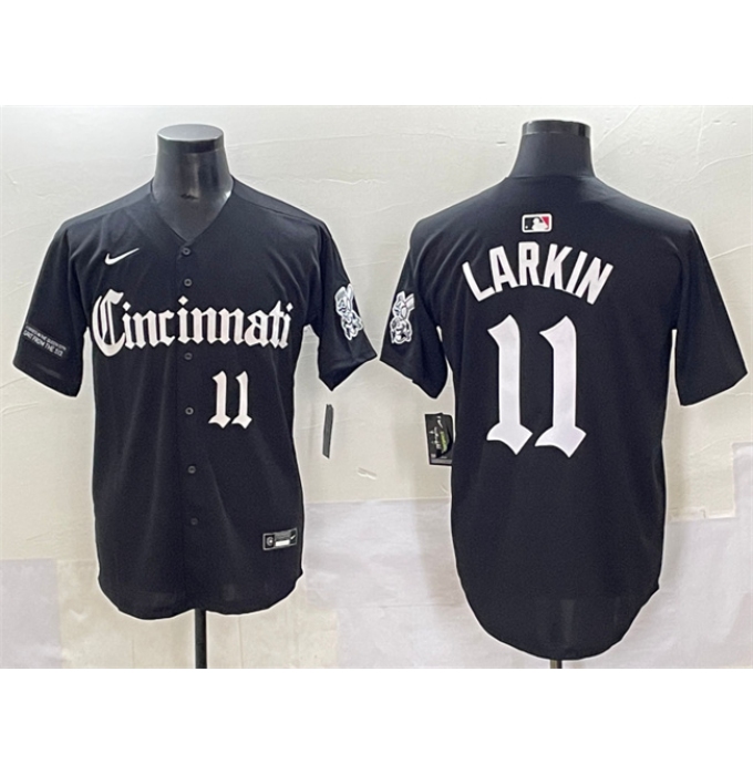 Men's Cincinnati Reds #11 Barry Larkin Black 'Gothic Queen City Edition' Vapor Premier Limited Stitched Baseball Jersey