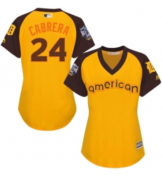 Women's Majestic Detroit Tigers #24 Miguel Cabrera Authentic Yellow 2016 All-Star American League BP Cool Base MLB Jersey
