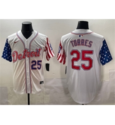 Men's Detroit Tigers #25 Gleyber Torres White 2025 Memorial Day Vapor Premier Limited Stitched Baseball Jersey