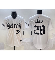 Men's Detroit Tigers #28 Javier Báez White 'Motor Gothic Edition' Vapor Premier Limited Stitched Baseball Jersey
