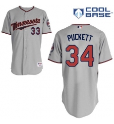 Men's Majestic Minnesota Twins #34 Kirby Puckett Authentic Grey Road Cool Base MLB Jersey