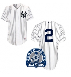 Men's Majestic New York Yankees #2 Derek Jeter Replica White DJ-3K Patch MLB Jersey