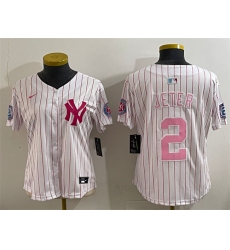 Youth New York Yankees #2 Derek Jeter White Pink Pinstripe Limited Stitched Baseball Jersey