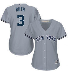 Women's Majestic New York Yankees #3 Babe Ruth Replica Grey Road MLB Jersey
