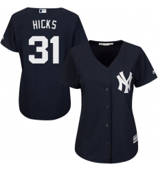 Women's Majestic New York Yankees #31 Aaron Hicks Replica Navy Blue Alternate MLB Jersey