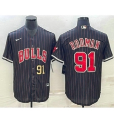 Mens Chicago Bulls #91 Dennis Rodman Number Black With Cool Base Stitched Baseball Jersey