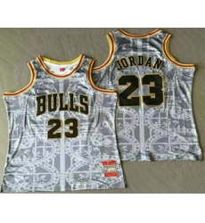 Men's Chicago Bulls #23 Michael Jordan Grey Snakeskin Hardwood AU Throwback Jersey