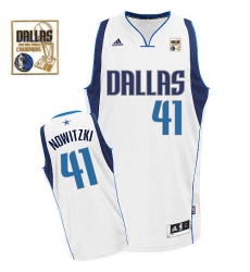 Men's Adidas Dallas Mavericks #41 Dirk Nowitzki Swingman White Home Champions Patch NBA Jersey