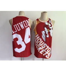 Men's Houston Rockets #34 Hakeem Olajuwon Red Big Face-2.0 Jersey