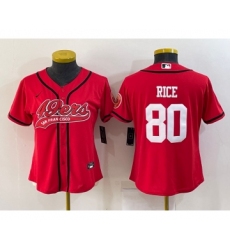 Women's San Francisco 49ers #80 Jerry Rice Red With Patch Cool Base Stitched Baseball Jersey