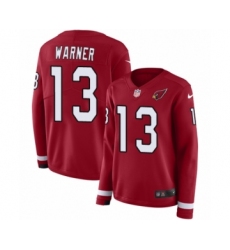 Women's Nike Arizona Cardinals #13 Kurt Warner Limited Red Therma Long Sleeve NFL Jersey