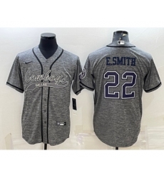 Men's Dallas Cowboys #22 Emmitt Smith Grey Gridiron With Patch Cool Base Stitched Baseball Jersey
