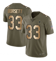 Men's Nike Dallas Cowboys #33 Tony Dorsett Limited Olive/Gold 2017 Salute to Service NFL Jersey