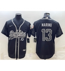 Men's Miami Dolphins #13 Dan Marino Black Reflective With Patch Cool Base Stitched Baseball Jersey