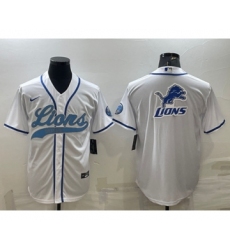 Men's Detroit Lions White Team Big Logo With Patch Cool Base Stitched Baseball Jersey