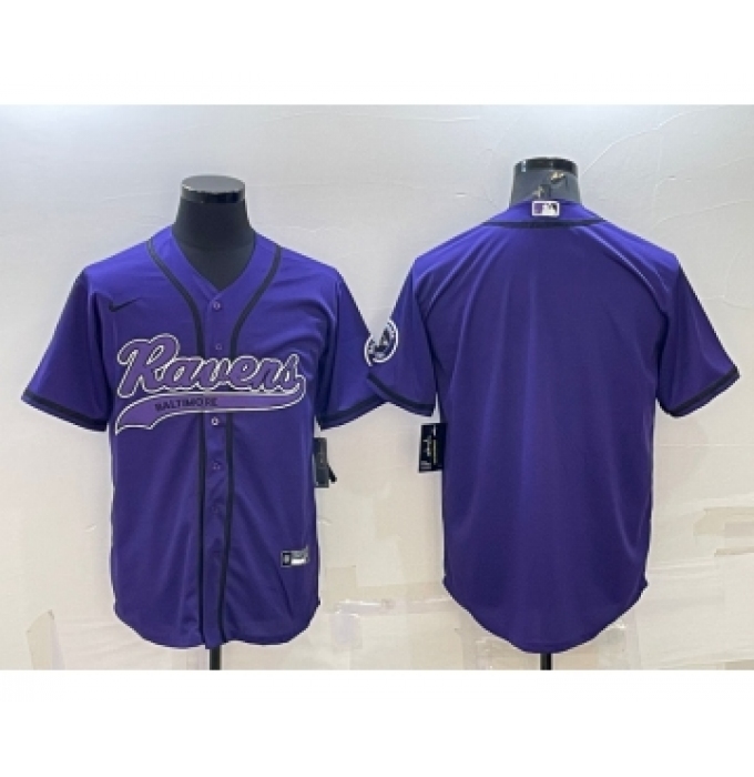 Men's Baltimore Ravens Blank Purple With Patch Cool Base Stitched Baseball Jersey