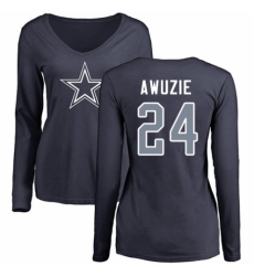 NFL Women's Nike Dallas Cowboys #24 Chidobe Awuzie Navy Blue Name & Number Logo Slim Fit Long Sleeve T-Shirt