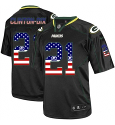 Men's Nike Green Bay Packers #21 Ha Ha Clinton-Dix Elite Black USA Flag Fashion NFL Jersey