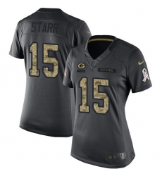 Women's Nike Green Bay Packers #15 Bart Starr Limited Black 2016 Salute to Service NFL Jersey