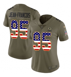 Women's Nike Green Bay Packers #95 Ricky Jean-Francois Limited Olive/USA Flag 2017 Salute to Service NFL Jersey