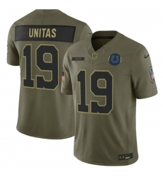 Men's Indianapolis Colts #19 Johnny Unitas Olive 2025 Salute to Service Limited Football Stitched Jersey