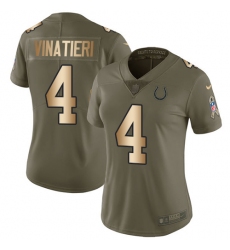 Women's Nike Indianapolis Colts #4 Adam Vinatieri Limited Olive/Gold 2017 Salute to Service NFL Jersey