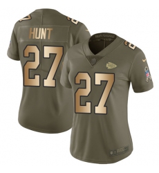 Women's Nike Kansas City Chiefs #27 Kareem Hunt Limited Olive/Gold 2017 Salute to Service NFL Jersey
